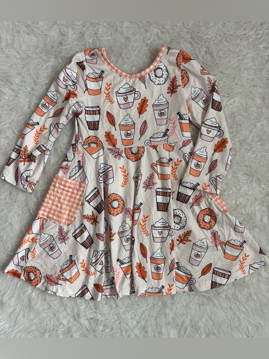 Marie Nicole Other - Marie Nicole Boutique Girls' Cream Dress with Autumn Orange Coffee & Donut AOP